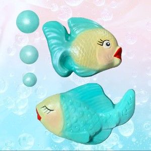 Chalkware Fish & Bubbles Complete Set - Yellow + Aqua Color